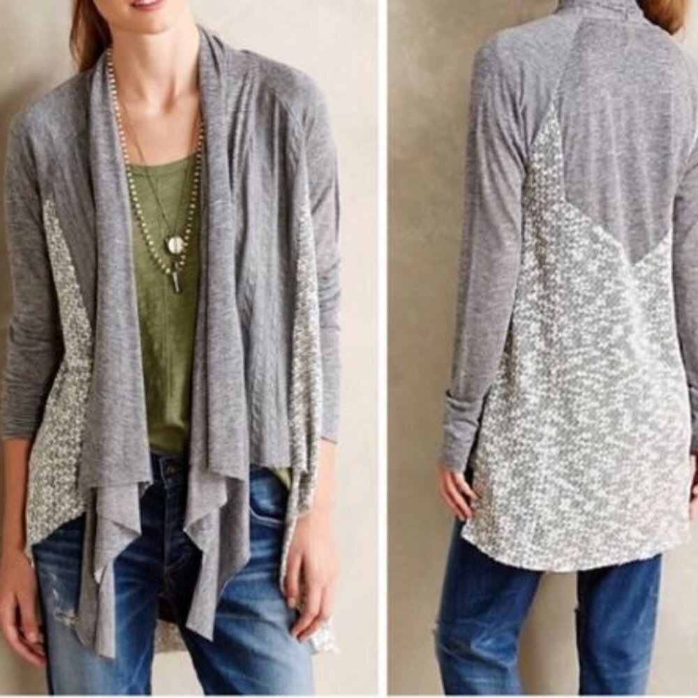 Anthropologie Tiny Stratigraphy Gray Mixed Knit Open Waterfall Cardigan